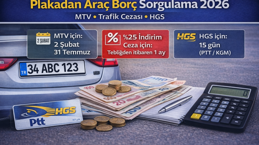 Plakadan Araç Borç Sorgulama 2026 (MTV + Trafik Cezası + HGS) Son Günler ve Ödeme Rehberi
