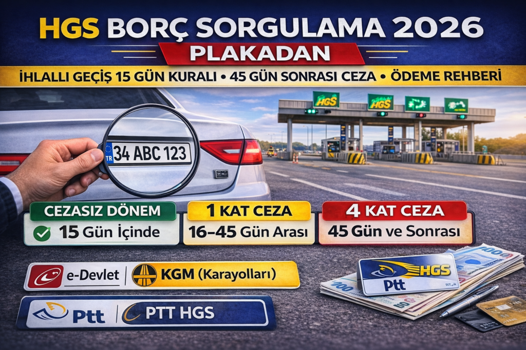 HGS Borç Sorgulama 2026 (Plakadan): İhlalli Geçiş 15 Gün Kuralı, 45 Gün Sonrası Ceza ve Ödeme Rehberi