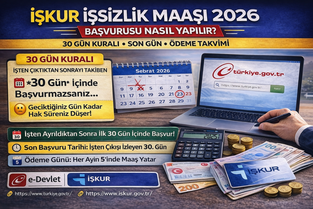İŞKUR İşsizlik Maaşı 2026 Başvurusu Nasıl Yapılır? 30 Gün Kuralı, Son Gün ve Ödeme Takvimi