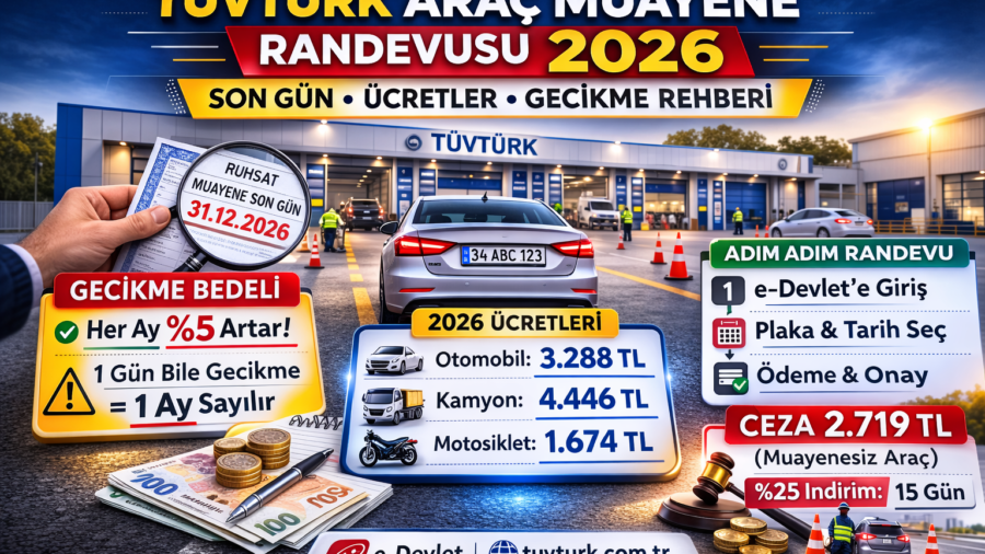 TÜVTÜRK Araç Muayene Randevusu 2026: Son Gün, Ücretler ve Gecikme Rehberi
