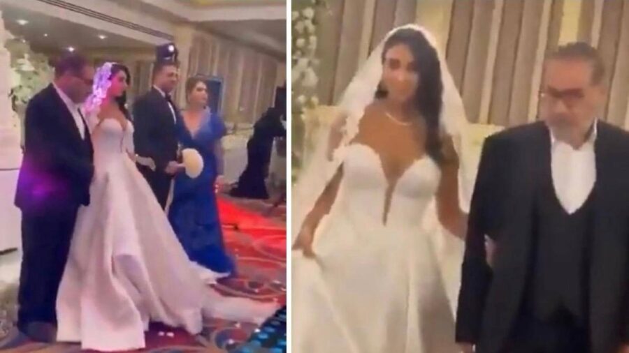 Geçen cumartesi Hamaney’le birlikte enkazın altında kalan dekolte gelinlik ve duvak